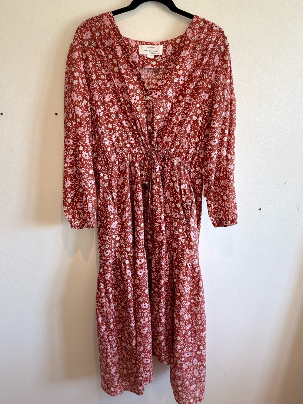 NWT Trovata Tie-Front Maxi Dress Size Large Floral Peasant Cotton Lightweight